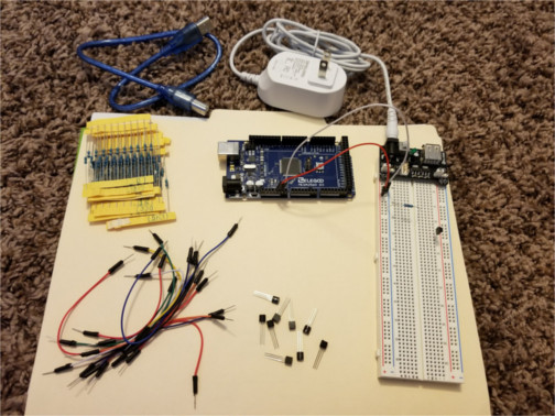 Arduino, breadboard, and other supplies